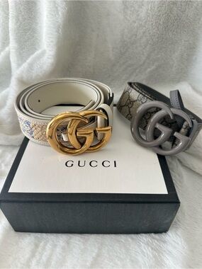 Gucci Authentic Women's set of 2 Leather GG Embellished monogrammed Belts 100